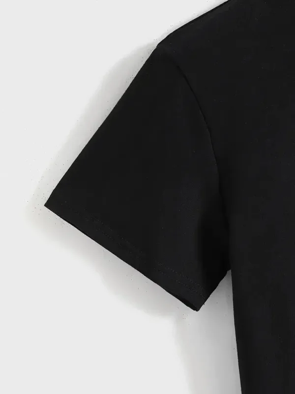 Damski Czarny Oversize Rowerowy Kołnierz Nadrukowany T-shirt 2