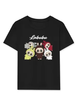 Девојче црн Labubu печатен oversize детски маица