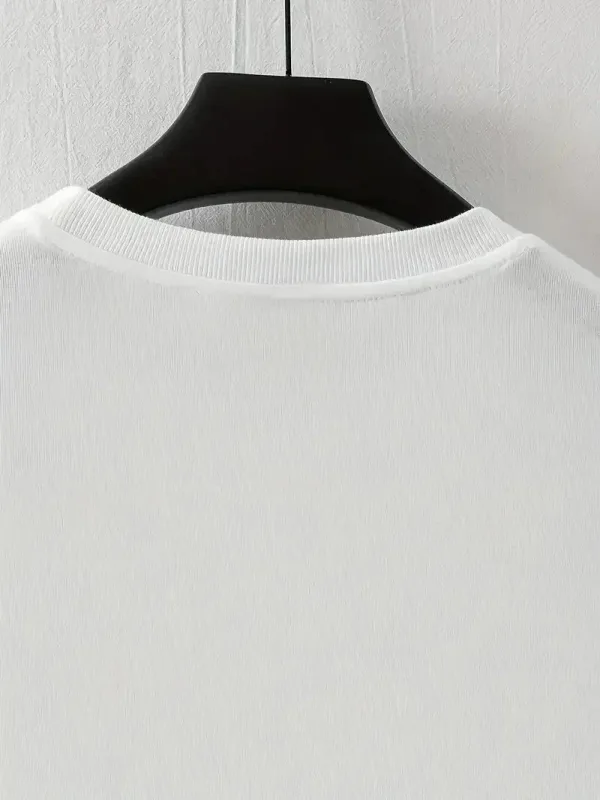 Męska biała regularna koszulka z nadrukiem, kołnierzyk rowerowy 2
