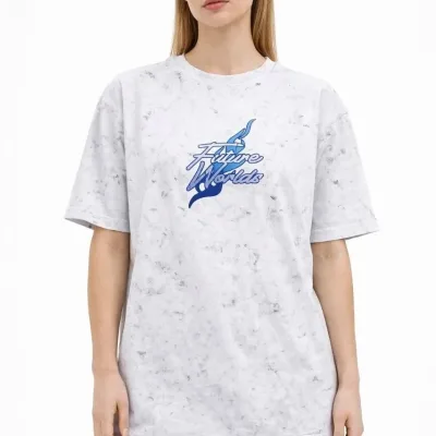 Γυναικείο Λευκό Oversize Acid Washed Ποδήλατο Λαιμό Κοντό Μανίκι T-shirt 4
