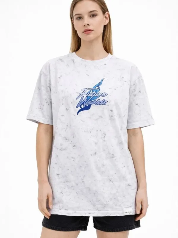 Γυναικείο Λευκό Oversize Acid Washed Ποδήλατο Λαιμό Κοντό Μανίκι T-shirt 4
