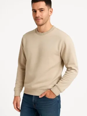 Muška bež 3 niti pamučna običan biciklistički ovratnik sweatshirt